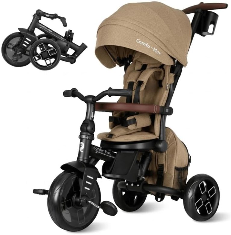 Qplay Tricycle évolutif Comfort Max 6 en 1 | Tricycle Pliable en Aluminium avec siège à 360°, inclinable et Capote, pour bébés de 10 à 72 Mois