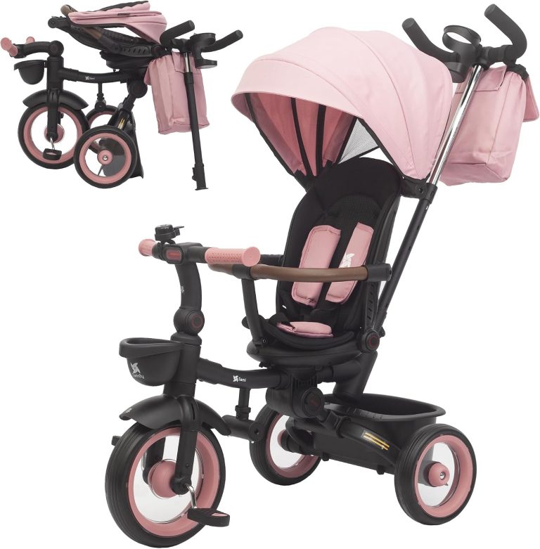 Twinly SAMI Tricycle Évolutif Bébé Pliable avec Poussoir, Siège Pivotant et Inclinable, Capote UPF50+, Harnais de Sécurité